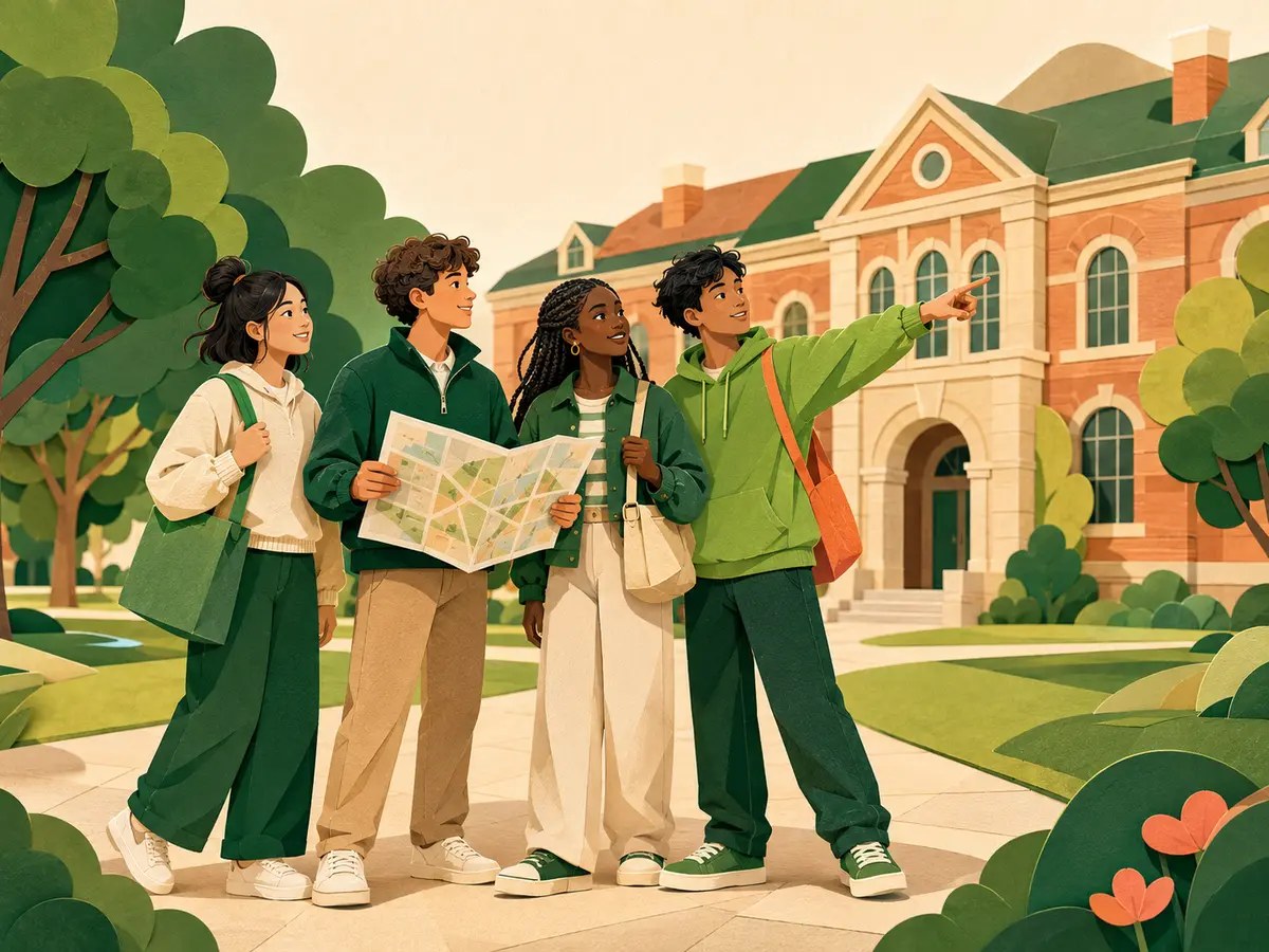Students exploring a boarding school campus